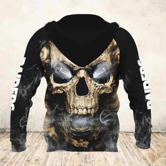 skull and las vegas raiders football team full over printed zip hoodie - back
