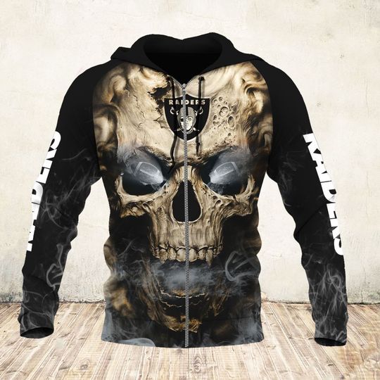 skull and las vegas raiders football team full over printed zip hoodie