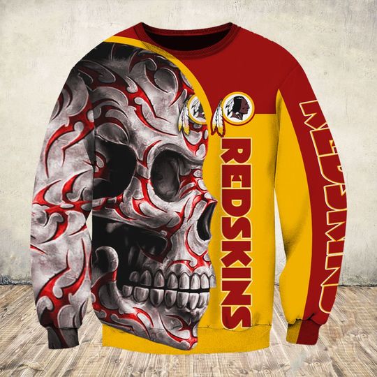 skull and washington redskins football team full over printed sweatshirt