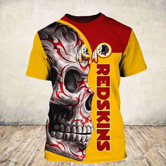 skull and washington redskins football team full over printed tshirt