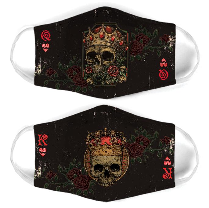 skull cards for couple love all over print face mask 2