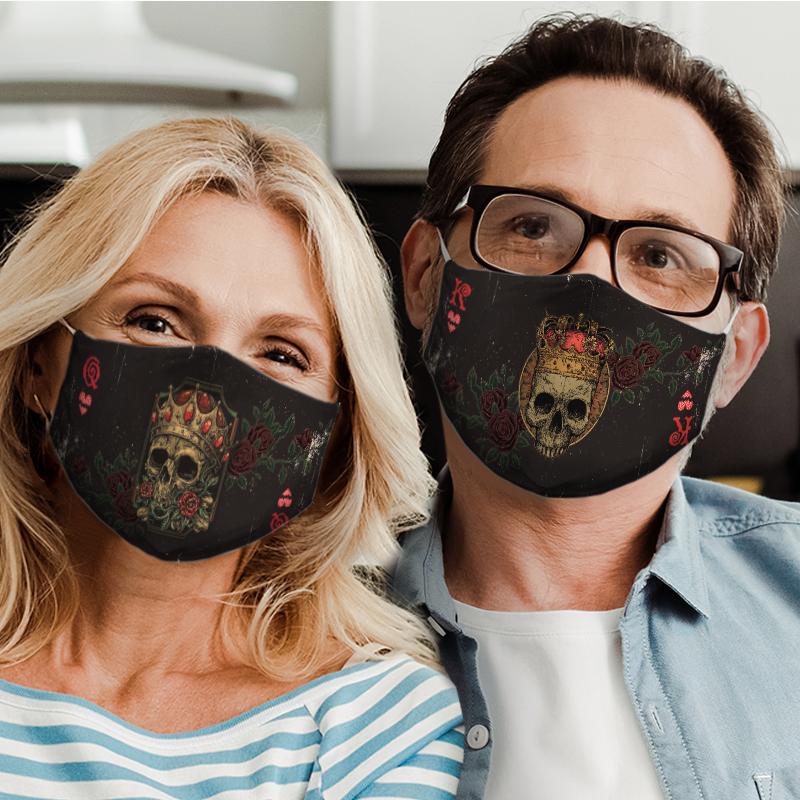 skull cards rose for couple love all over print face mask 5