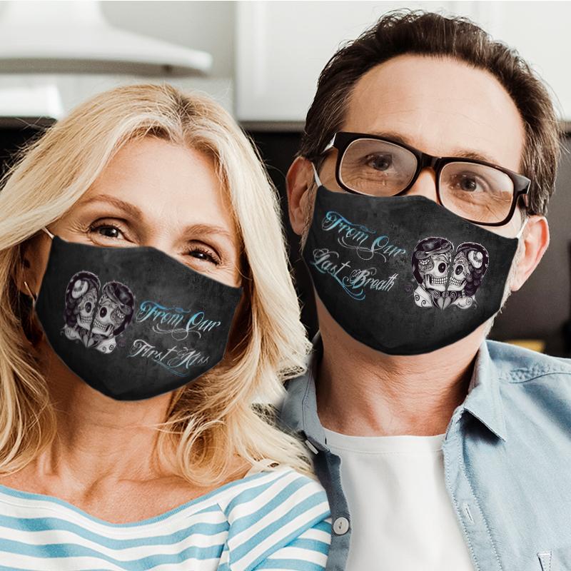 skull couple from our first kiss all over print face mask 4