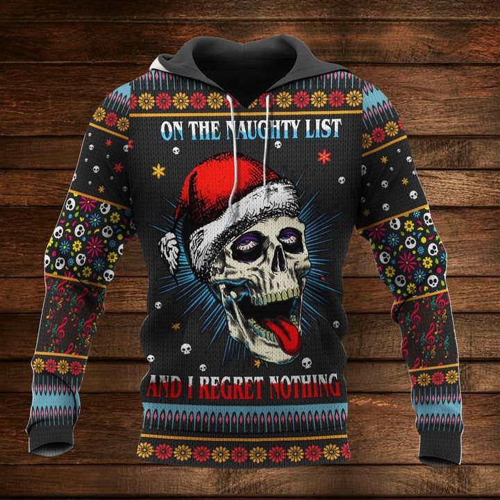 skull on the naughty list and i regret nothing full printing hoodie