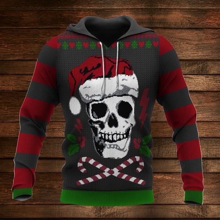 skull santa christmas time full printing hoodie 1