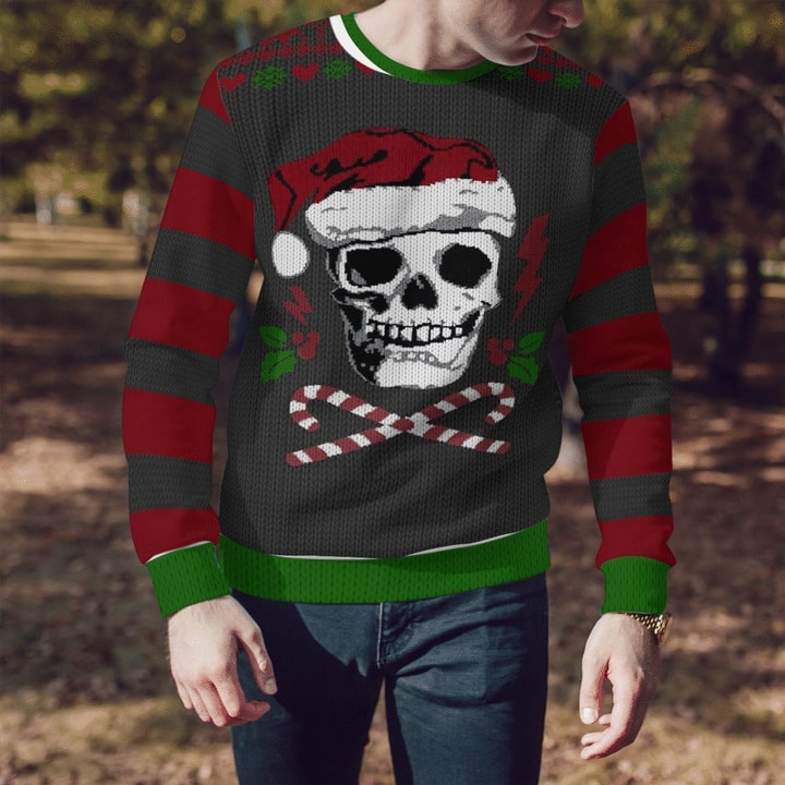skull santa christmas time full printing sweater 1