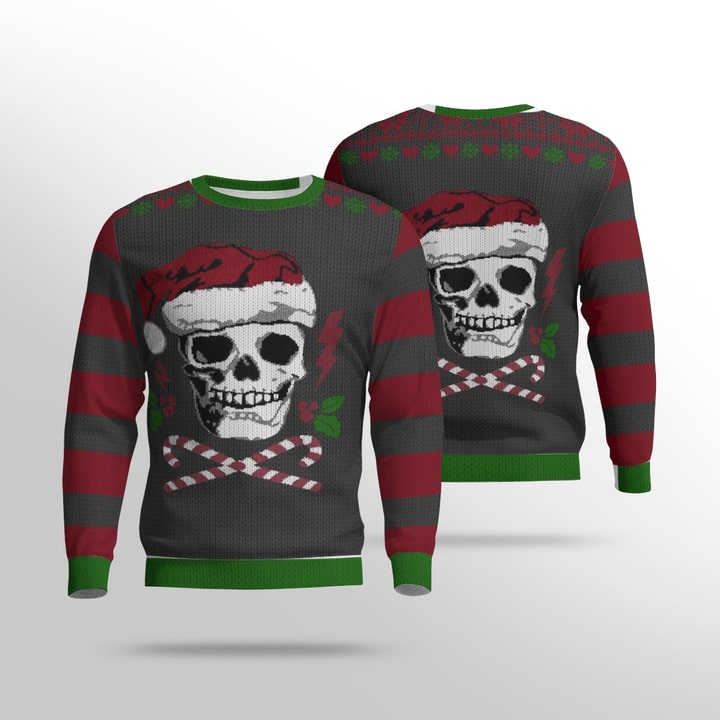 skull santa christmas time full printing sweater