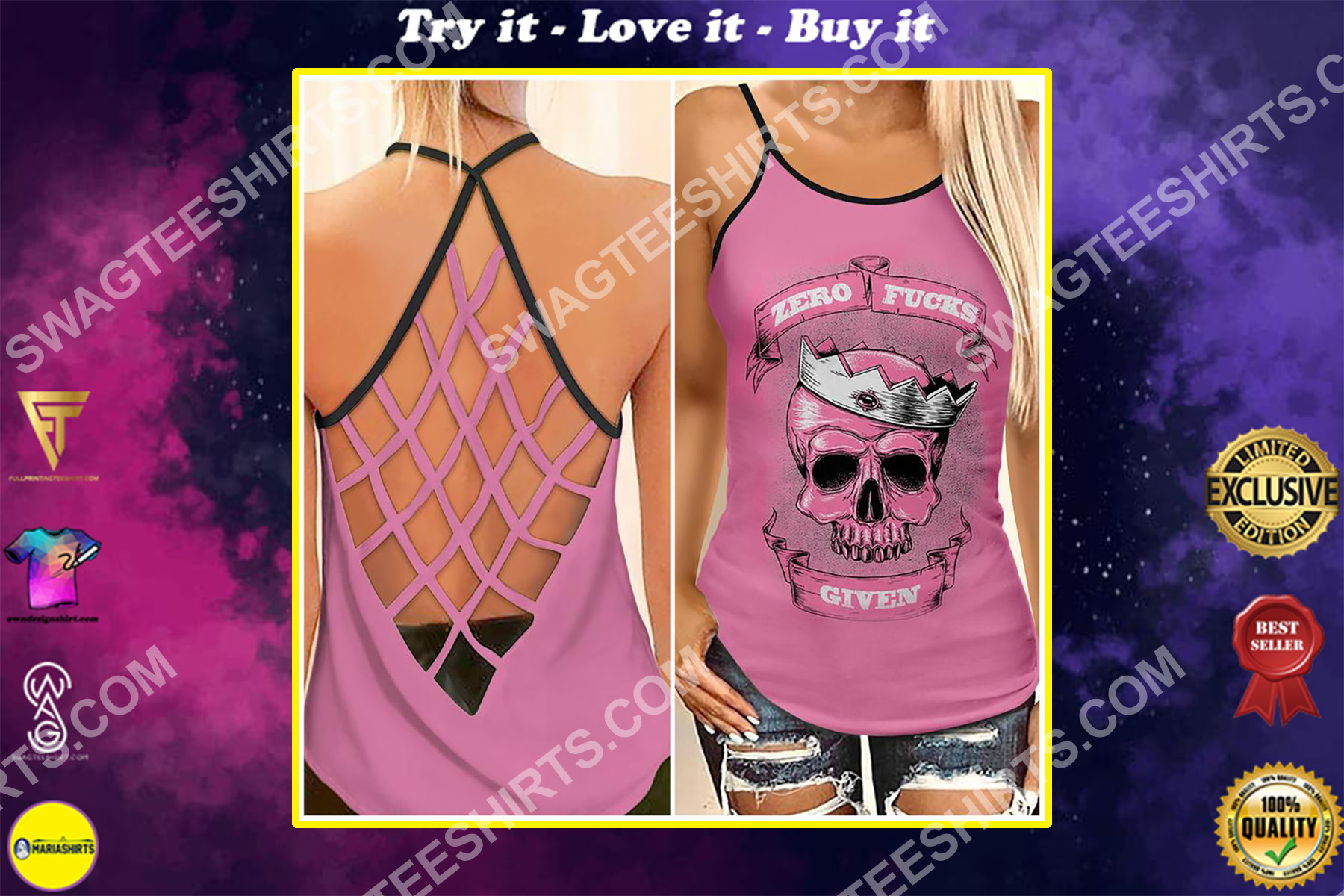 skull zero give all over printed strappy back tank top