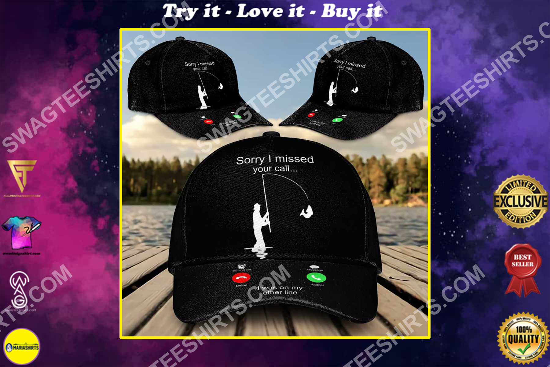 sorry i missed your call i was on the other line fishing all over printed classic cap