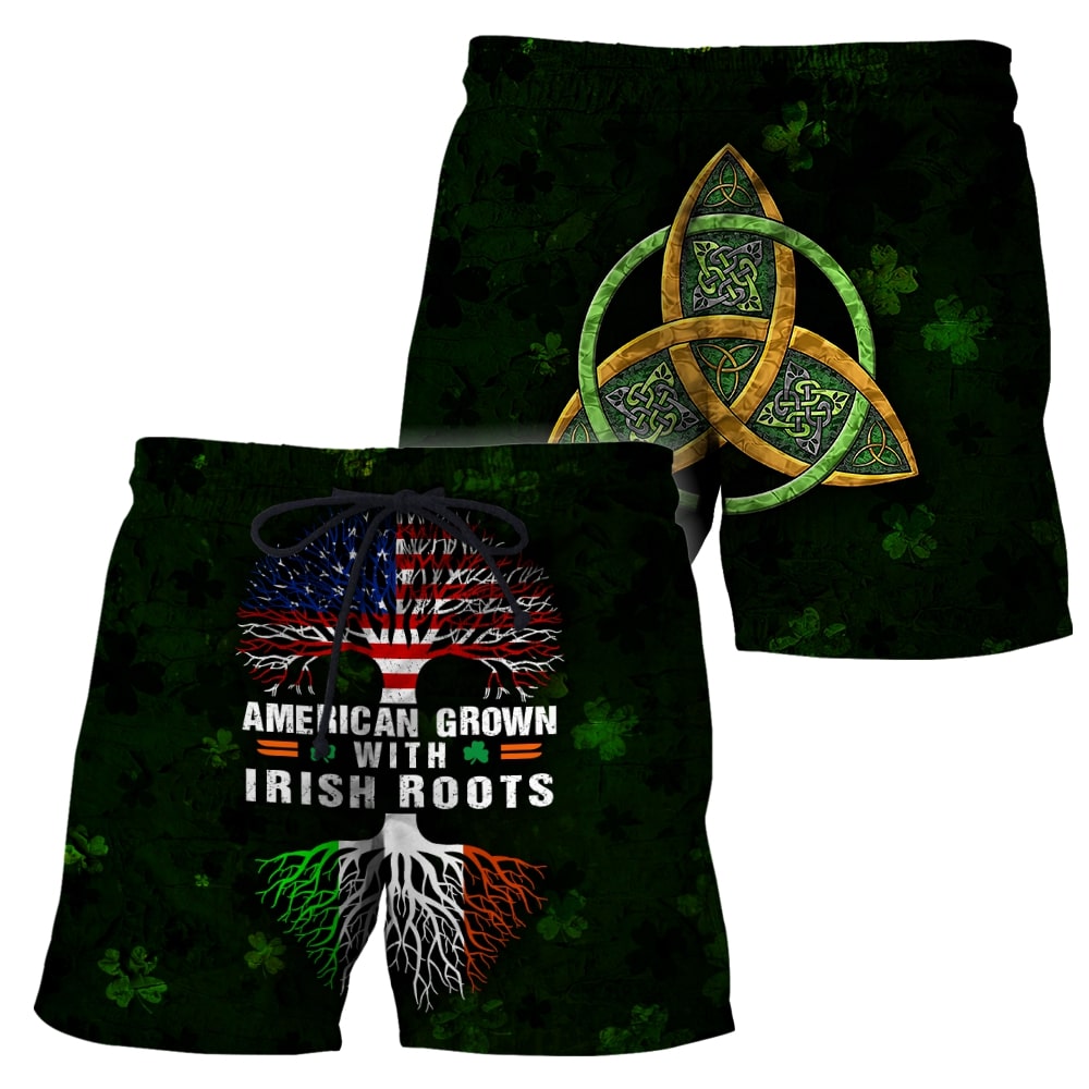 st patricks day american grown with irish roots tree of life full printing shorts