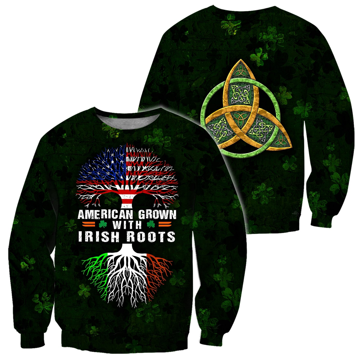 st patricks day american grown with irish roots tree of life full printing sweatshirt