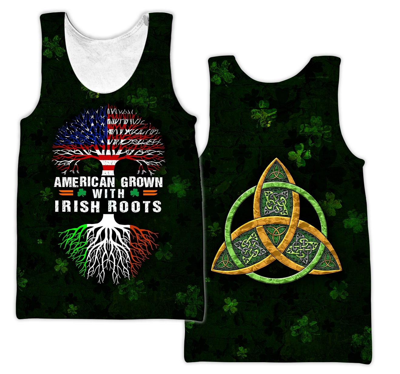 st patricks day american grown with irish roots tree of life full printing tank top