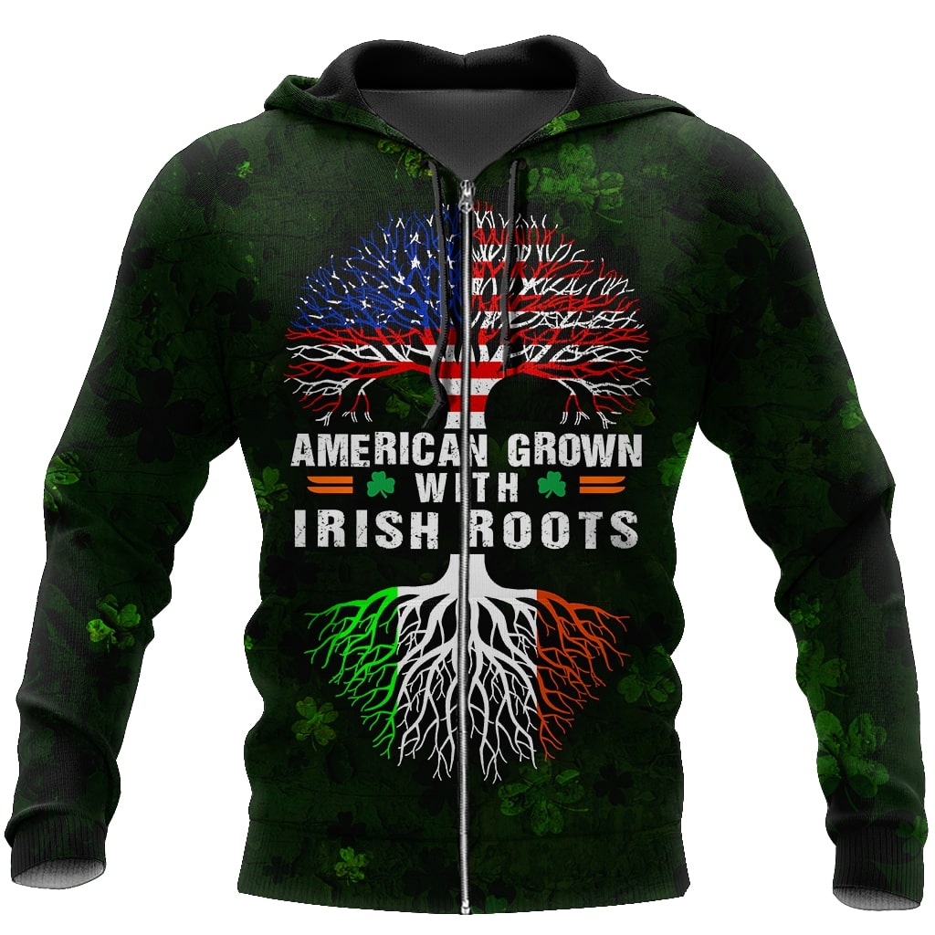 st patricks day american grown with irish roots tree of life full printing zip hoodie