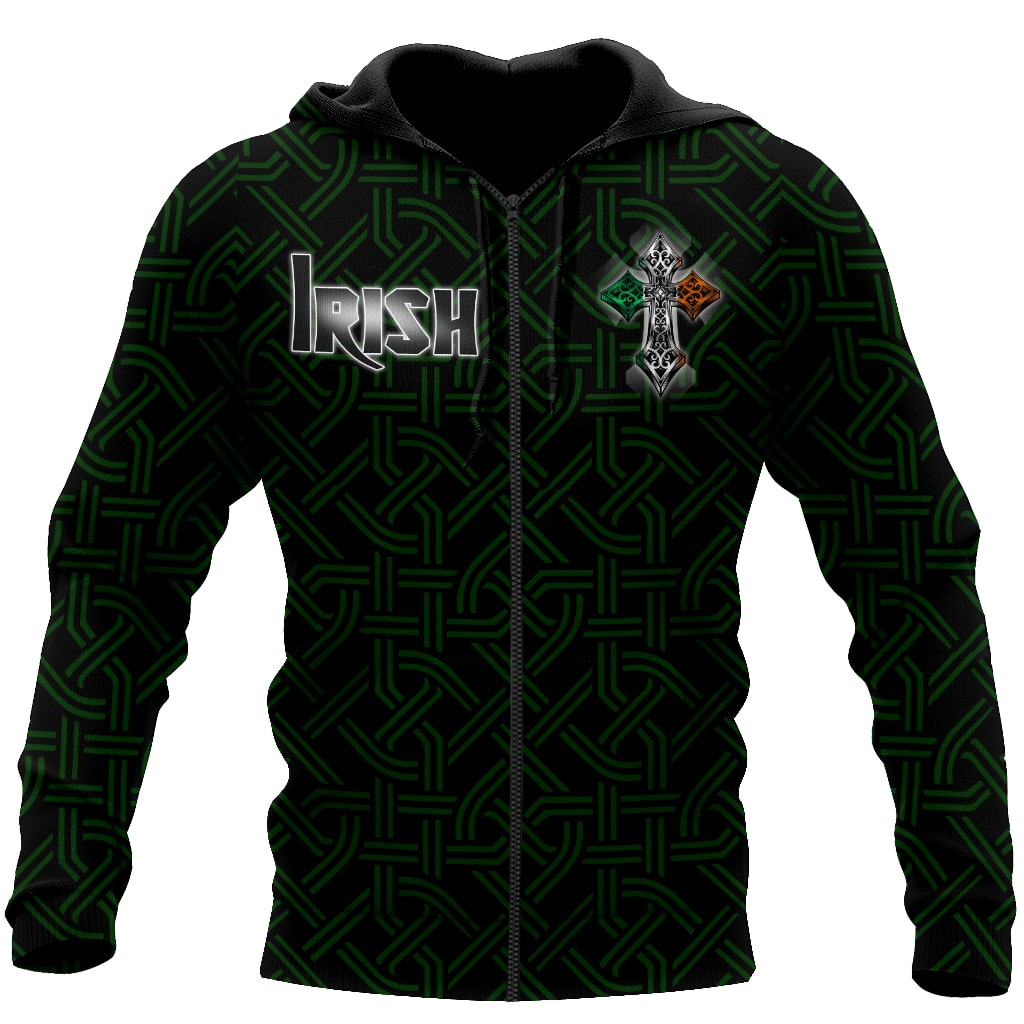 st patricks day the celtic cross irish full printing zip hoodie