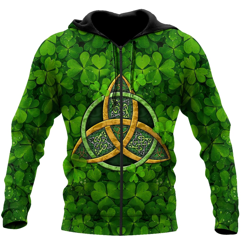 st patricks day the celtic cross shamrock full printing zip hoodie