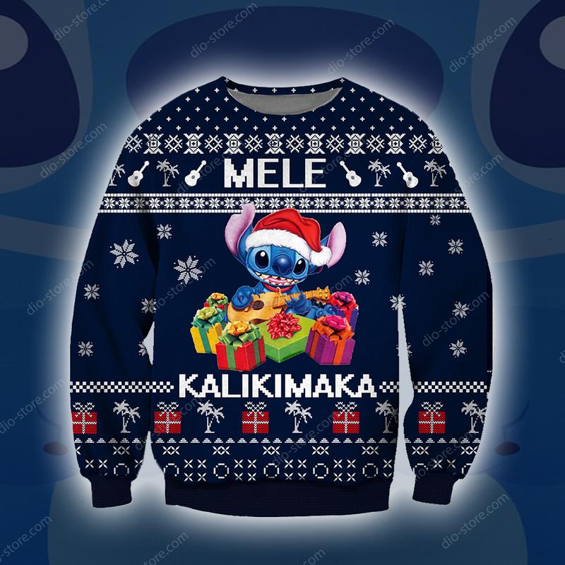 stitch mele kalikimaka all over printed ugly christmas sweater 3