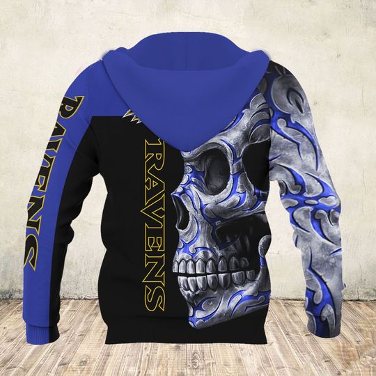 sugar skull and baltimore ravens football team full over printed hoodie - back