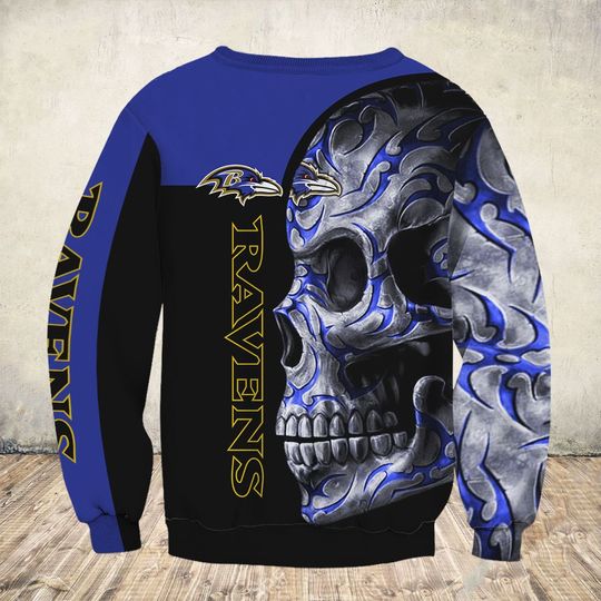 sugar skull and baltimore ravens football team full over printed sweatshirt - back