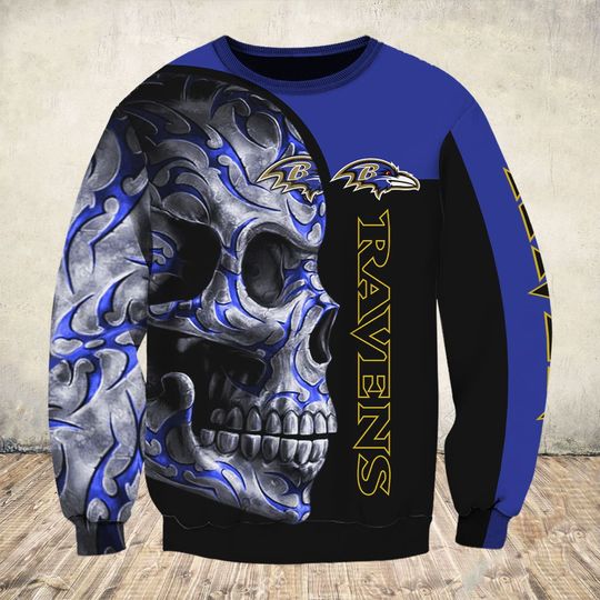sugar skull and baltimore ravens football team full over printed sweatshirt