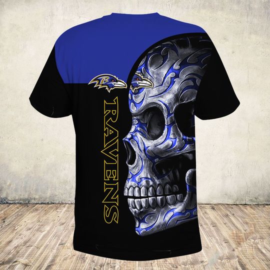 sugar skull and baltimore ravens football team full over printed tshirt - back