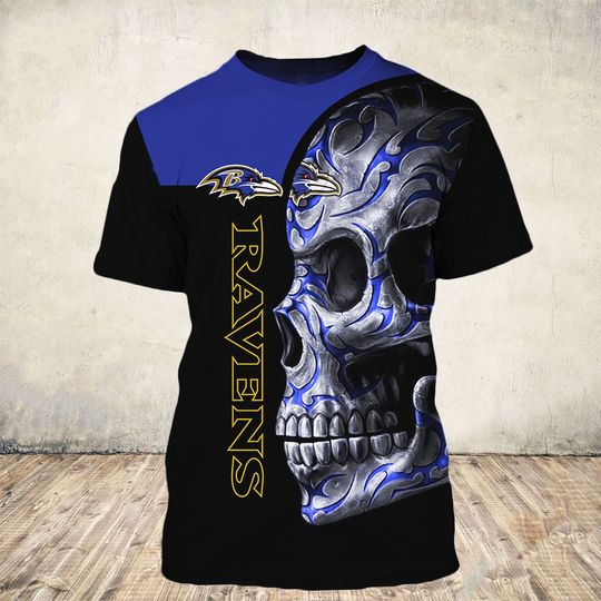 sugar skull and baltimore ravens football team full over printed tshirt