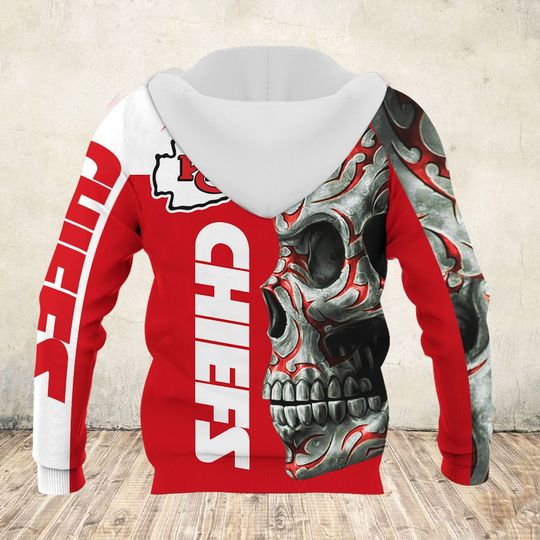 sugar skull and kansas city chiefs football team full over printed zip hoodie - back