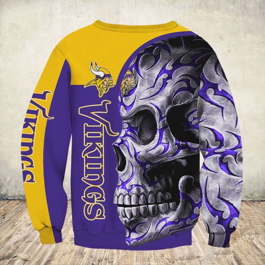 sugar skull and minnesota vikings football team full over printed sweatshirt - back