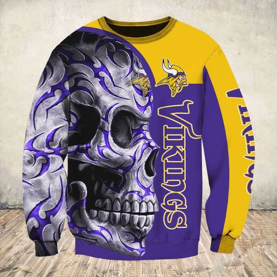 sugar skull and minnesota vikings football team full over printed sweatshirt