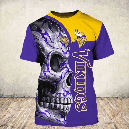 sugar skull and minnesota vikings football team full over printed tshirt