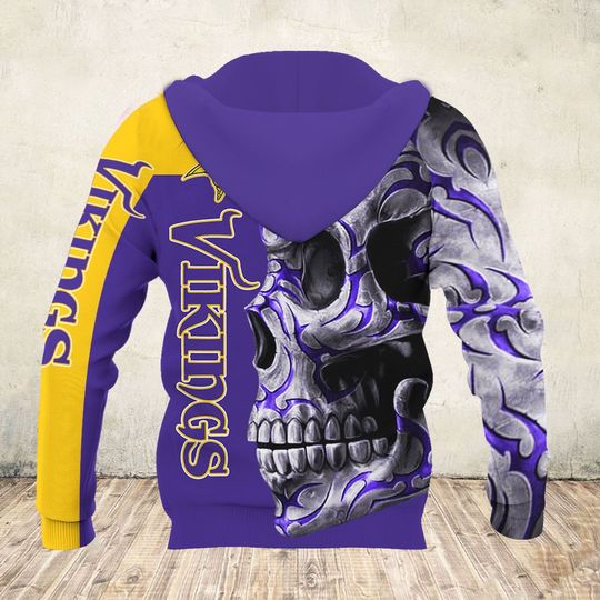 sugar skull and minnesota vikings football team full over printed zip hoodie - back