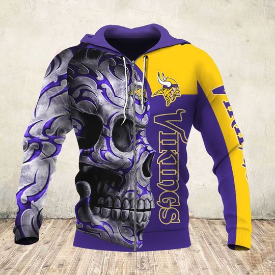 sugar skull and minnesota vikings football team full over printed zip hoodie