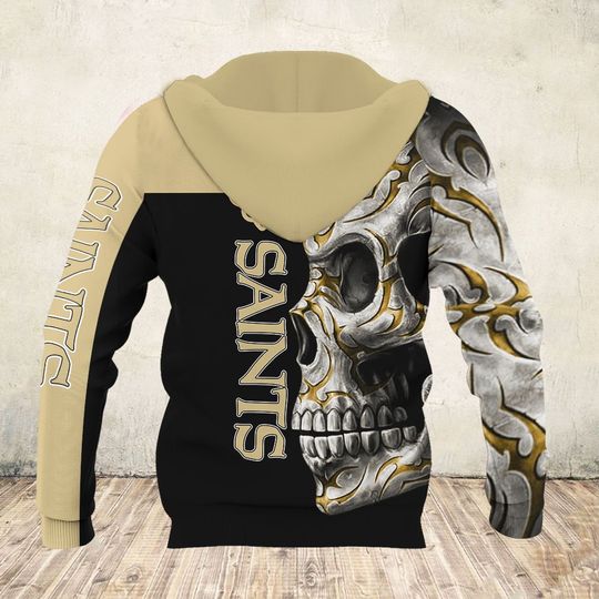 sugar skull and new orleans saints football team full over printed hoodie - back