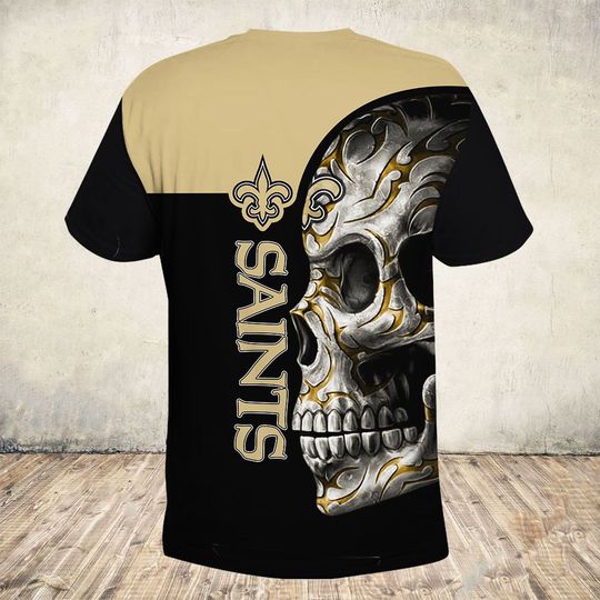 sugar skull and new orleans saints football team full over printed tshirt - back