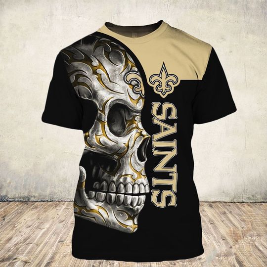 sugar skull and new orleans saints football team full over printed tshirt