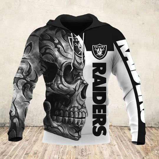 sugar skull and oakland raiders football team full over printed hoodie