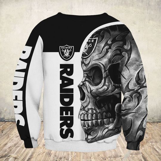 sugar skull and oakland raiders football team full over printed sweatshirt - back