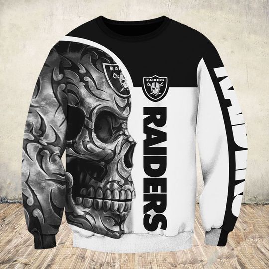sugar skull and oakland raiders football team full over printed sweatshirt