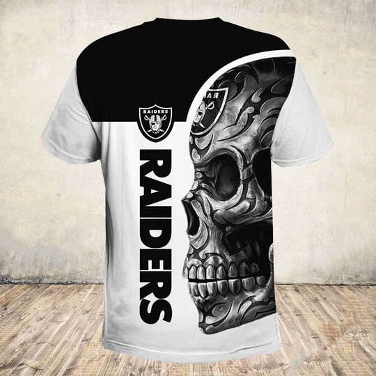 sugar skull and oakland raiders football team full over printed tshirt - back