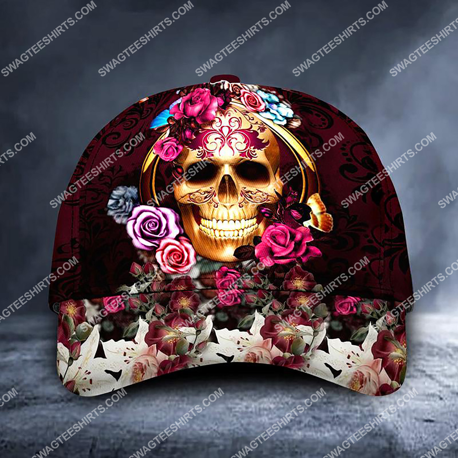 sugar skull girl and roses all over printed classic cap 3 - Copy (2)