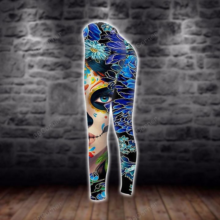 sugar skull girl day of the dead floral all over printed legging