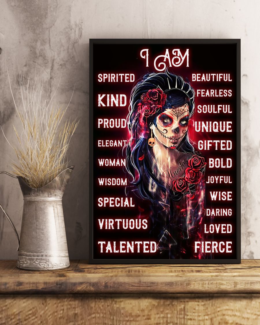 sugar skull i am beautiful fearless soulful loved talented poster 3