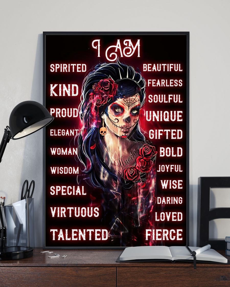 sugar skull i am beautiful fearless soulful loved talented poster 4