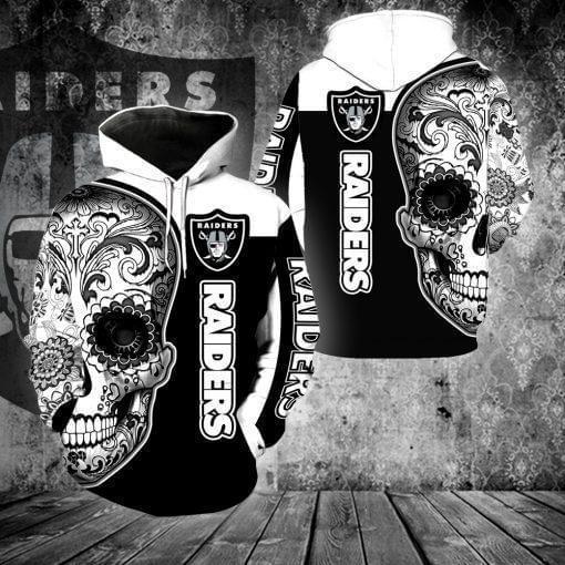 sugar skull oakland raiders football team full over printed hoodie 1