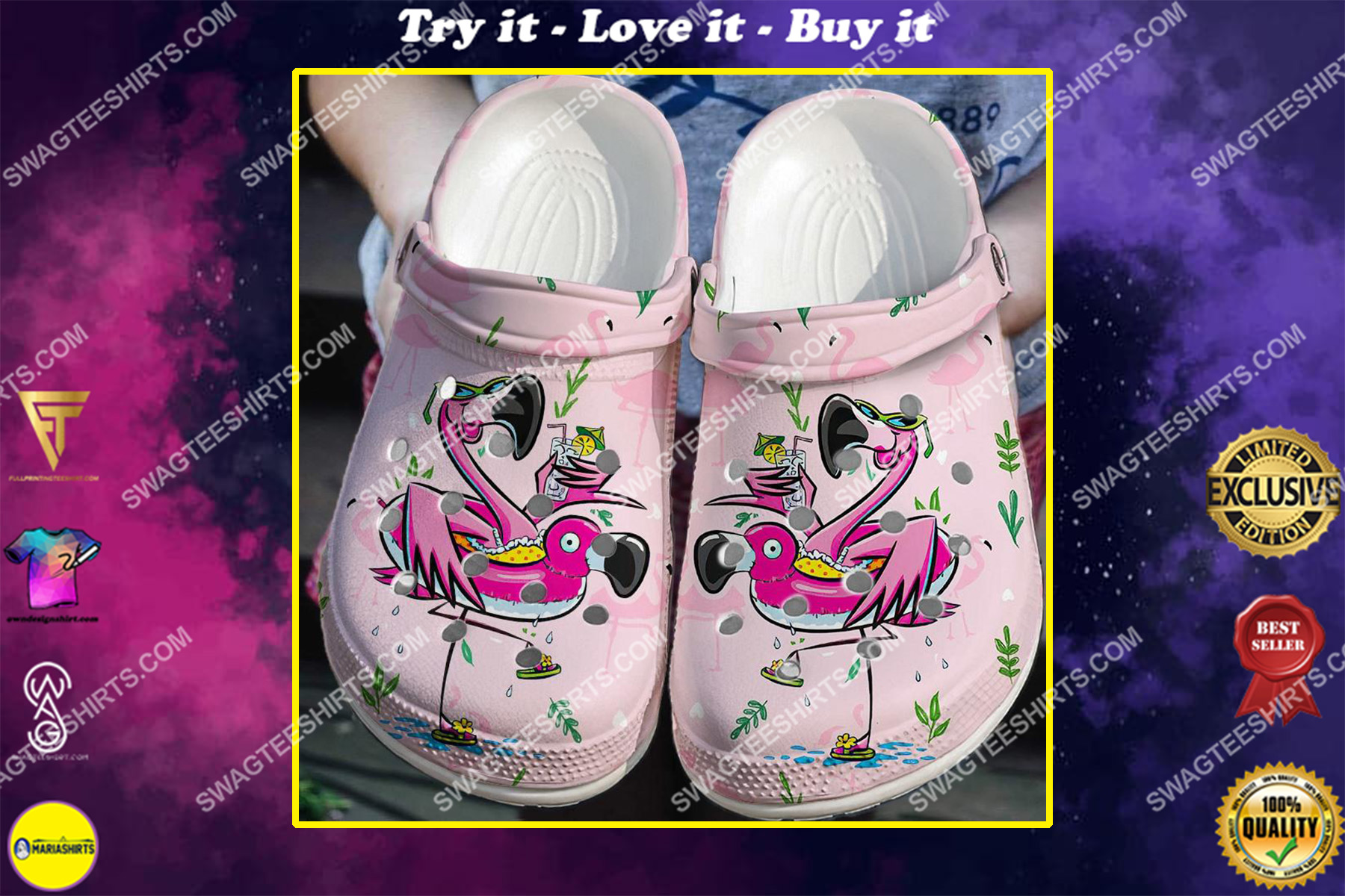 summer time with flamingo all over printed crocs