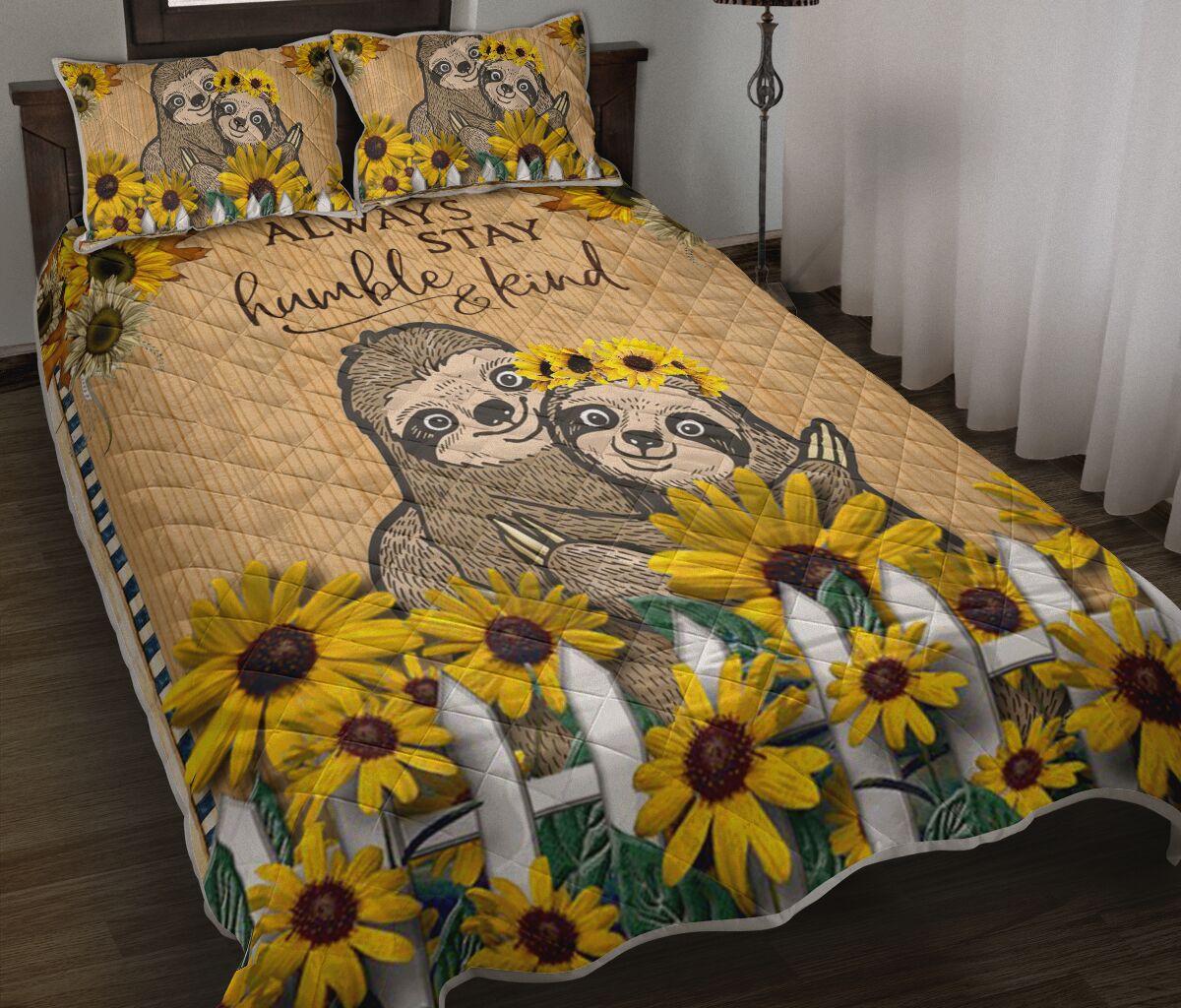 sunflower and sloth always stay humble and kind full printing bedding set 2