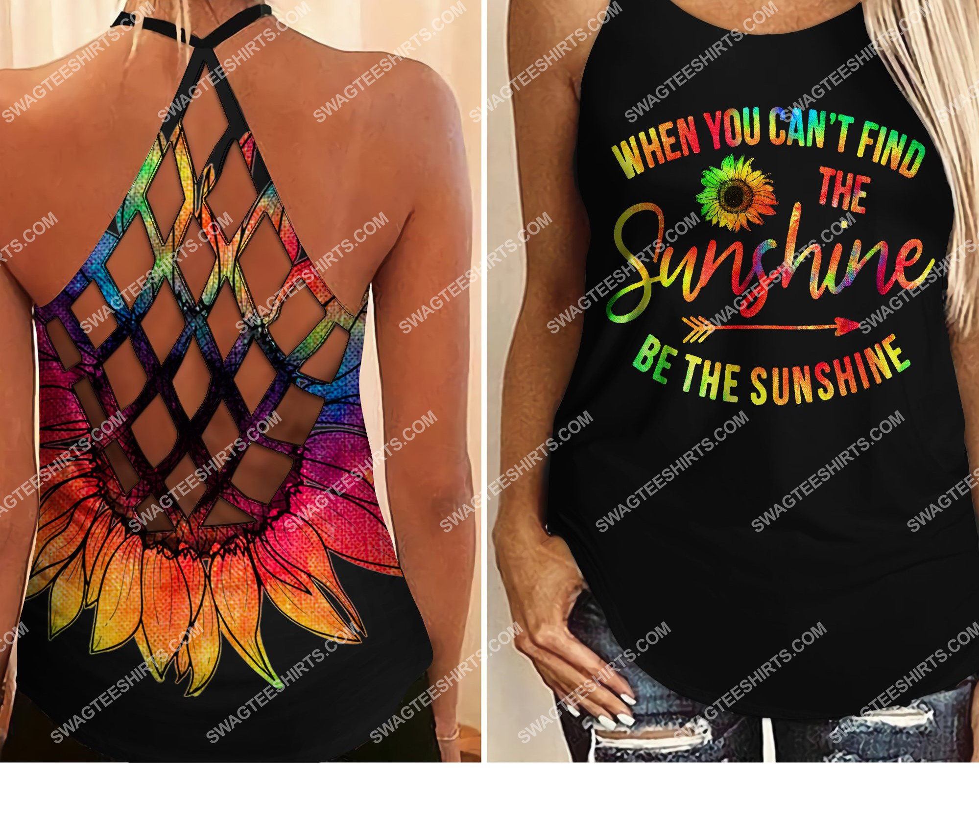 sunflower be the sunshine all over printed strappy back tank top 2 - Copy (2)