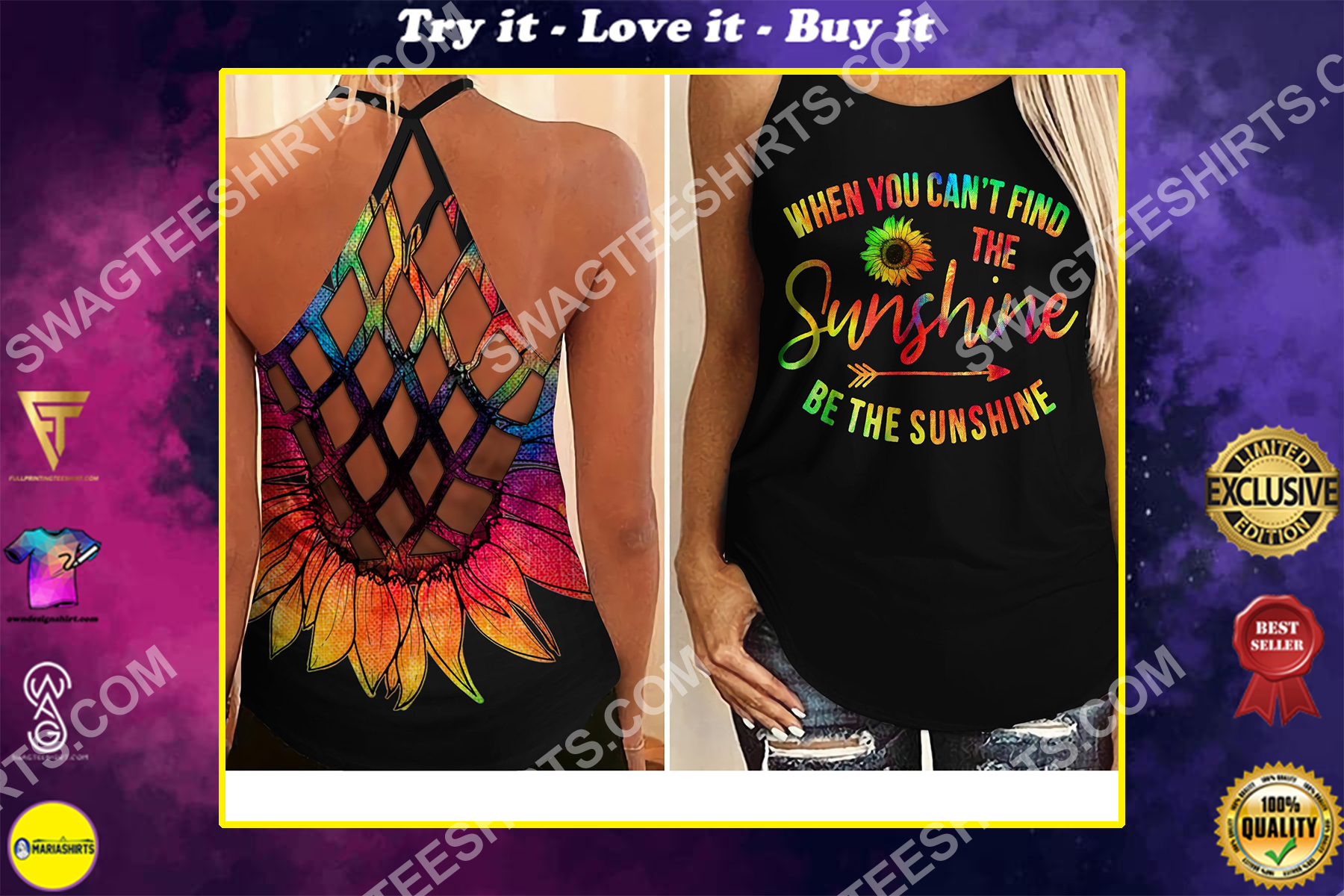 sunflower be the sunshine all over printed strappy back tank top