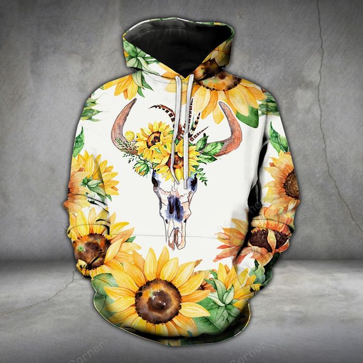 sunflower country cow all over printed hoodie