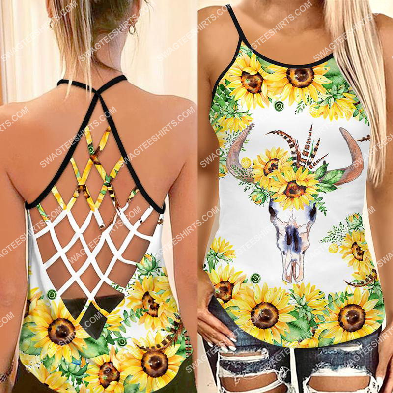 sunflower heifer skull all over printed strappy back tank top 1 - Copy (2)