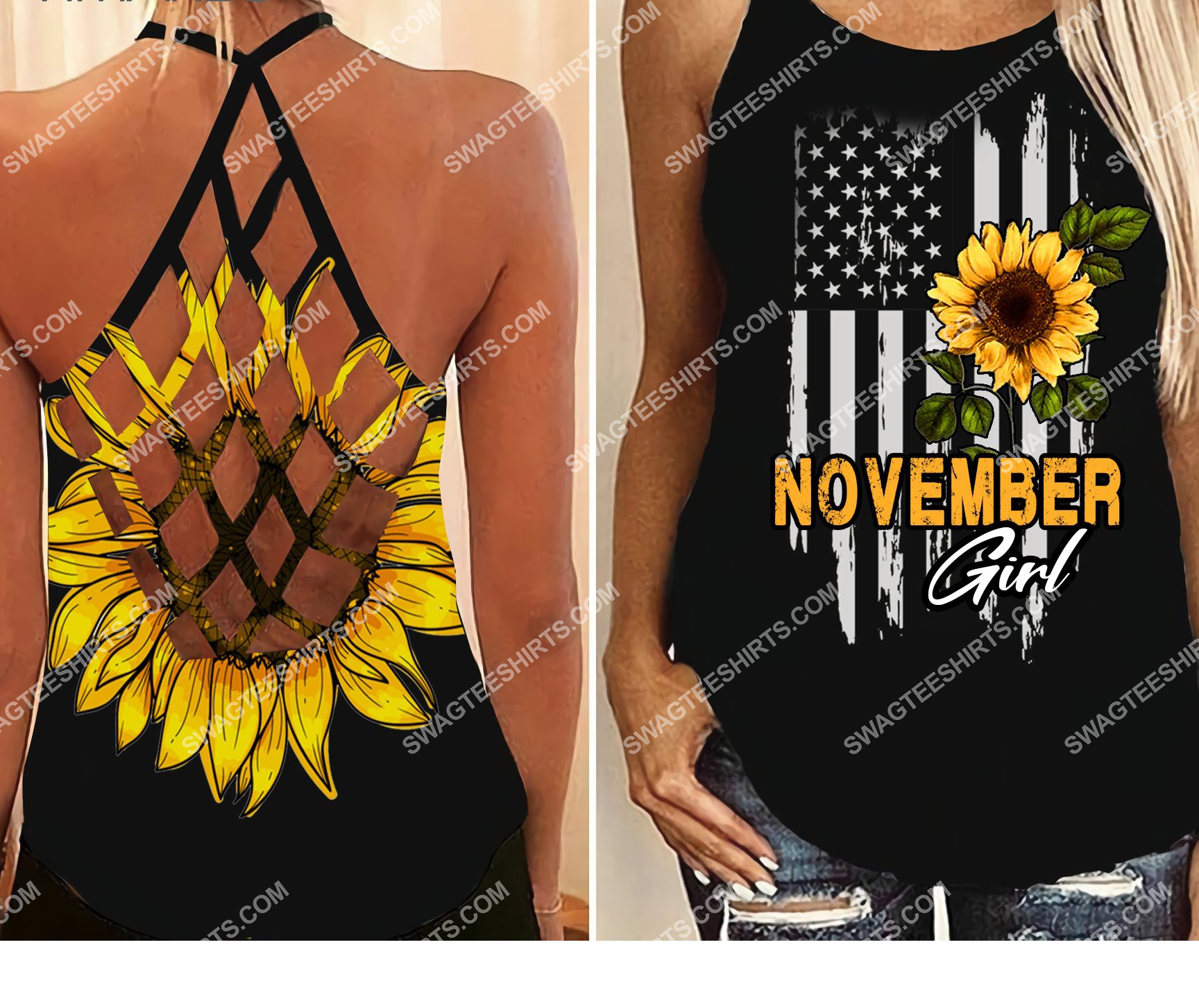 sunflower november girl america flag all over printed strappy back tank top 2